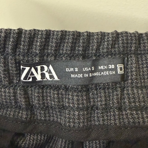 ZARA Dark Academia Houndstooth Print Drawstring Waist Pleated Straight Leg Pants - Picture 6 of 6